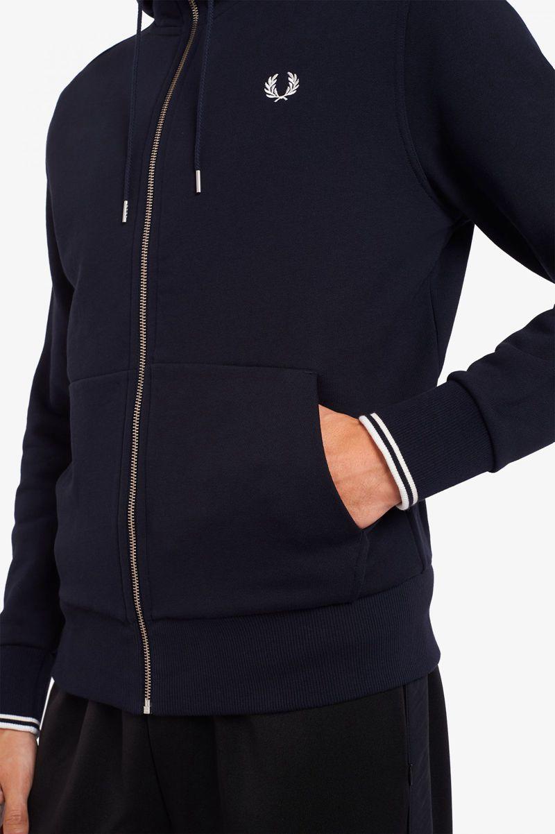 Navy Fred Perry Hooded Zip Through Men's Sweatshirts | PH 1589DFMN